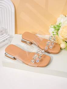 A Pair Of Girls' Transparent Rhinestone Iridescent Beads With Double Straps For Cooldown - Clear - View 3