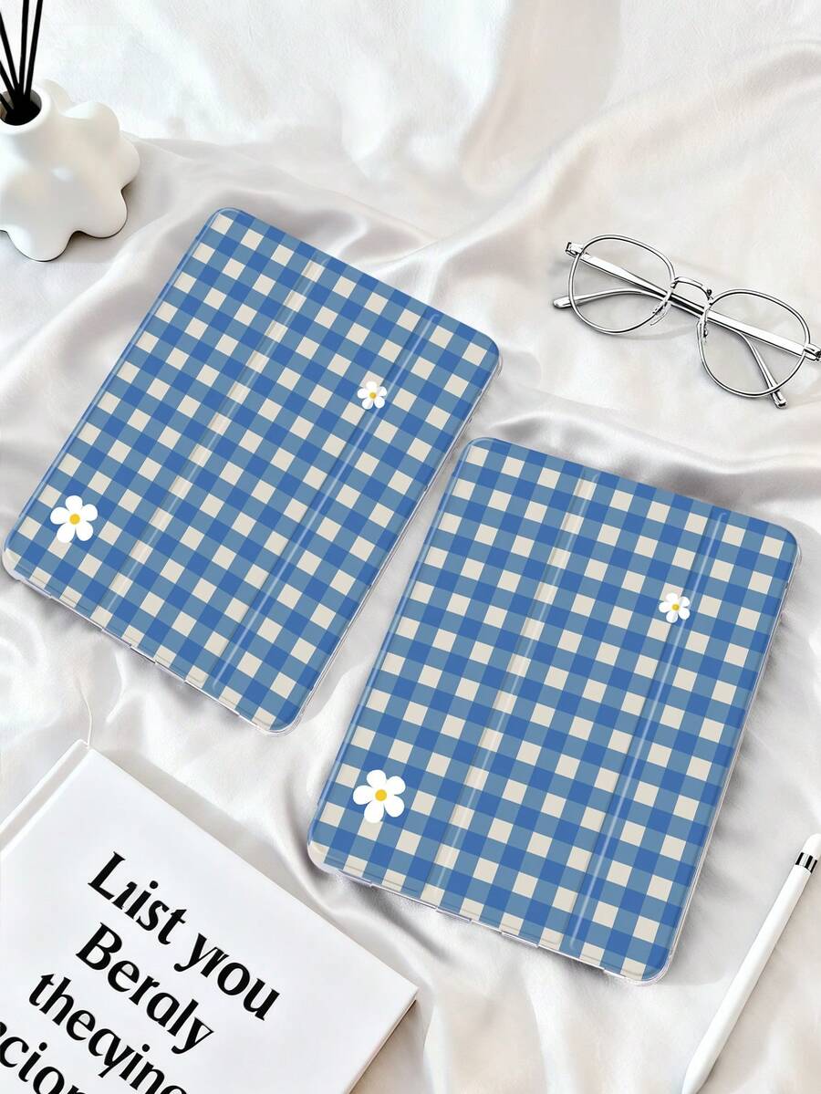 1 件装可爱蓝色格子雏菊图案平板电脑保护套，适用于 Mini4/Mini5/Mini6/Mini7/Air/Air2/9.7/10.2/10.5/Air4/Air5/10.9/Pro 11 英寸/第十代/Air 11 英寸 (M2)-2024/Pro 11 英寸 (M4)-2024/Air 11 英寸 (M3) 2025/(A16) 11 英寸第十一代 2025，Galaxy Tab A8 10.5 英寸 2022。包含笔槽、三折支架、TPU 软边保护、磁吸式睡眠/唤醒功能，简约/可爱/趣味/个性化/创意平板电脑保护套。 - 彩色 - 查看 1