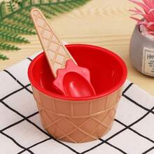 2pcs Plastic Ice Cream Bowls, Ice Cream Spoon Bowl Set, Creative Cartoon Double Layer Bowls - Multicolor - View 3