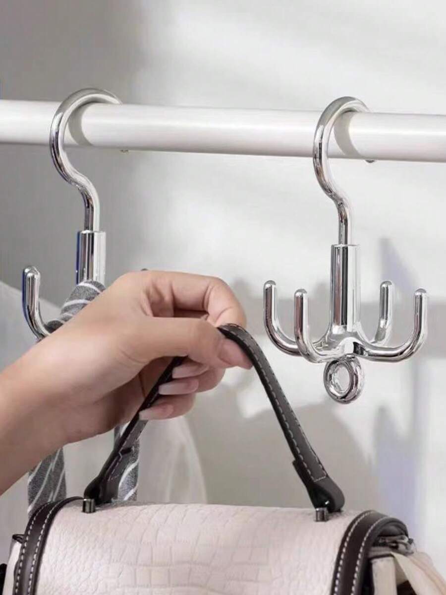 1pc Multi-Function Rotating Clothes Hook, No Drill 4-Claw Rotating Clothes Rack, Belt Organizer, Scarf Organizer, Wardrobe Belt Hanger - Multicolor - View 1