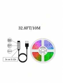 1pc 3-Key LED Light Strip, Self-Adhesive, Suitable For Home Decor, TV, Computer Backlighting, Theme Parties, Eid Gifts (No Remote, Button On Data Cable) - Multicolor - View 15