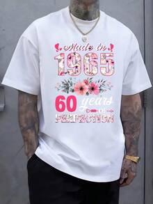 Texto con números florales que celebran el nacimiento en 1965 y simbolizan seis décadas de experiencia alegría y perfección combinando flores y tonos vivos con mensaje positivo camiseta de hombre cómoda casual para regalo de aniversario - Blanco - Ver 8