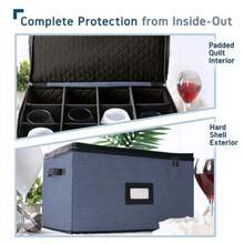 Caja de almacenamiento para copas de vino con divisores paquete de 2 fundas apilables de almacenamiento de vaso servicio de 24 recipientes de almacenamiento de cristalería contenedores acolchados - Azul - Ver 5