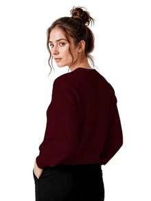 Unisex Crew Neck Sweatshirt With Ribbed Cuffs, Ideal For Winter - Streetwear Style. - 查看 2