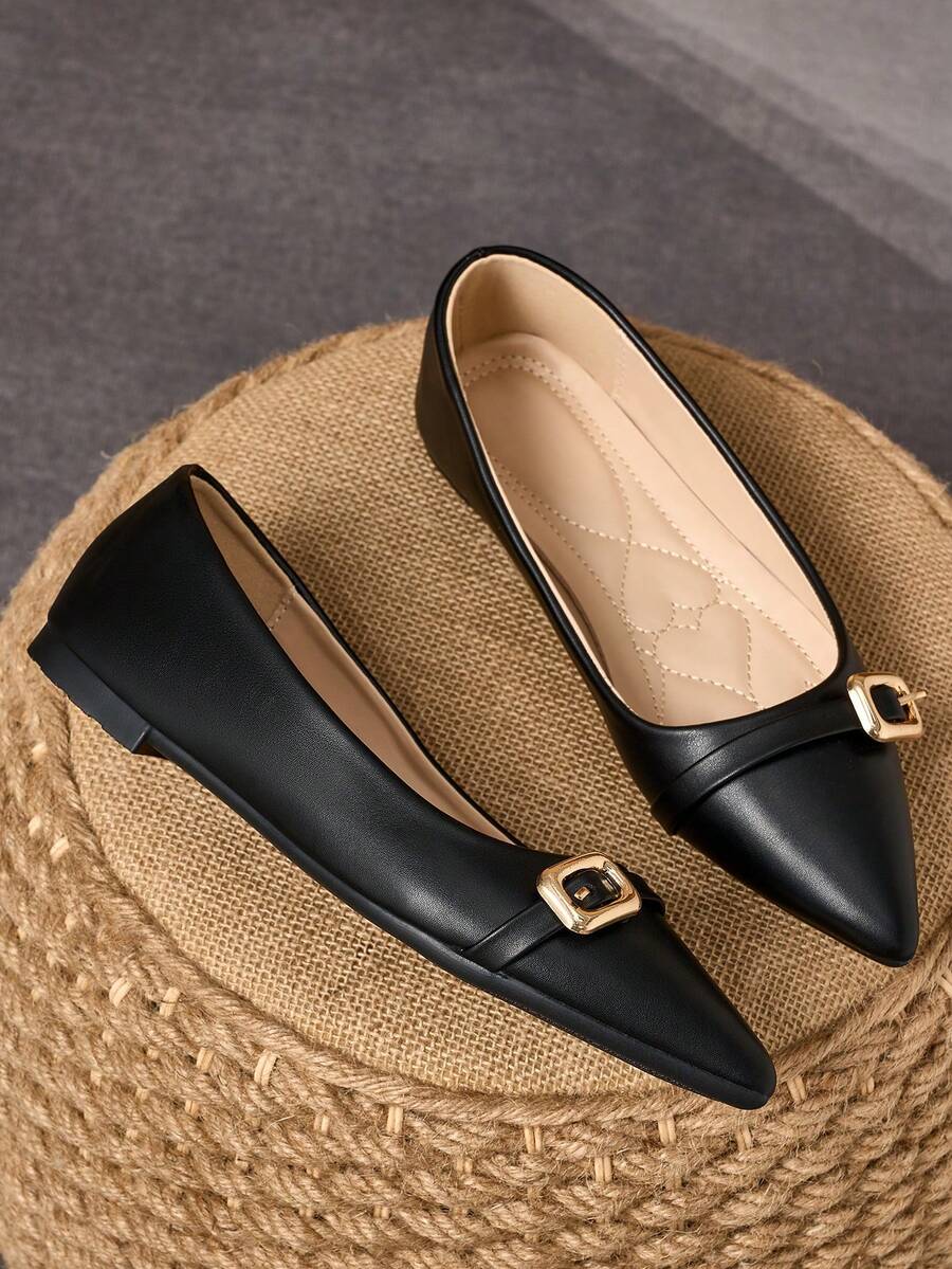 Women's Pointed Toe Slip-On Shoes, Casual Dress Shoes For Party, Spring/Summer, Black, Versatile For Daily Wear & Outdoor Activities