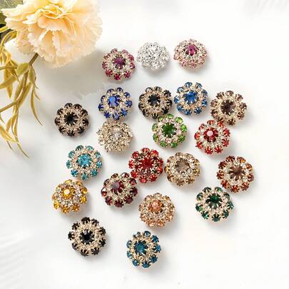 5pcs - 22mm/0.86in Diamond Style Metal Buttons - Round Buttons, Sewing Accessories For Clothing, Suitable For Suits, Jackets, Sweaters And Cardigans, As Clothing Decorations, Colorful Rhinestone Buttons Fashion Trimmings For Coats And Jackets