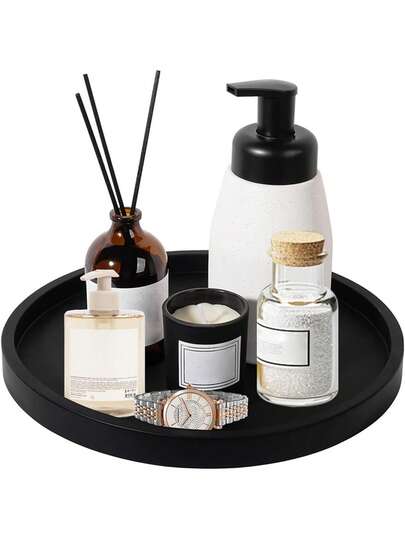 1/Pc Modern Black Round Tray With Candlestick - Stylish Farmhouse Decor, Suitable For Home, Kitchen, And Bathroom - Perfect For Coffee, Tea, Or Display Items; Classic Design, Ideal Christmas Tray.