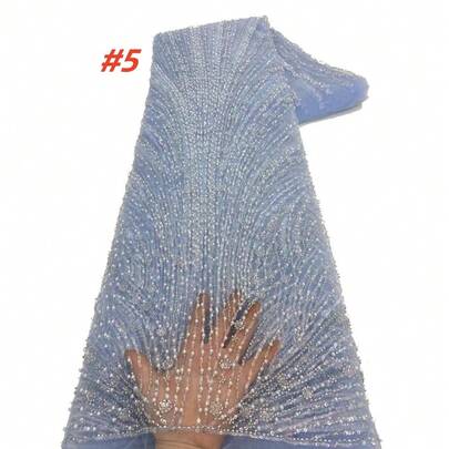 قماش دانتيل مطرز عالي الجودة مزين بالخرز والترتر النيجيري، قماش دانتيل فرنسي شبكي نيجيري 2026، خامة فستان مطرزة