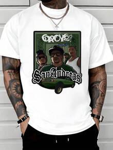 Grupo de amigos frente al coche clásico verde mostrando espíritu urbano callejero y energía de comunidad con detalles artísticos que evocan libertad y cultura popular camiseta de hombre moderna cómoda para uso diario - Blanco - Ver 1