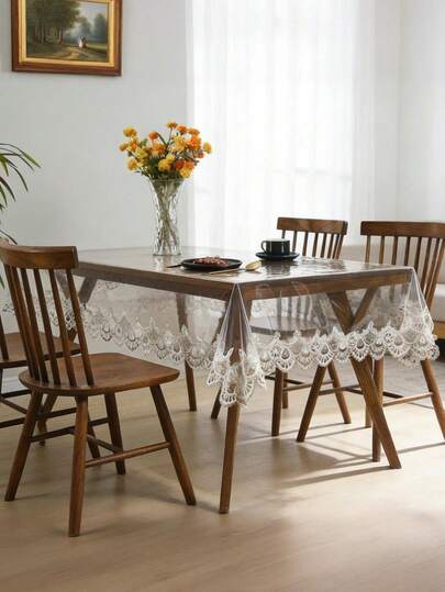 HXARTMIS 1pc Elegant Dual-Color Phoenix Tail Embroidered Edged PVC Rectangular Tablecloth, Round Tablecloth, Protective Table Cover For Home, Kitchen, Waterproof, Reusable, Heat-Resistant, Anti-Slip, Suitable For Bedroom, Living Room, Kitchen, Dining Room, Outdoor, Party, Wedding, Birthday And Other Occasions, Available In Multiple Sizes