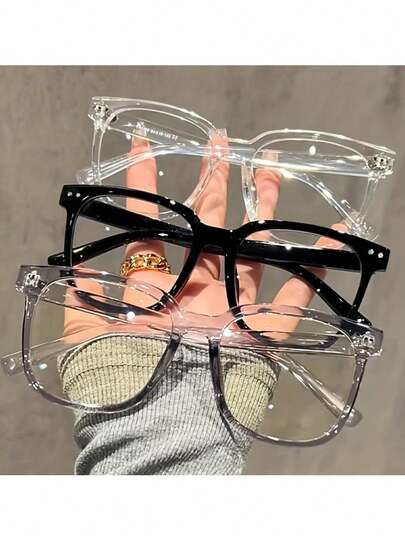 1/3 piezas Gafas con lentes planos negros, gafas de moda para mujer, diseño minimalista, gafas anti-luz azul, gafas cuadradas de estilo unisex, duraderas y gruesas, adecuadas para el uso diario, regalo del Día de San Valentín o intercambio de