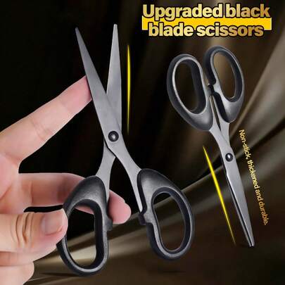 1 pieza Tijeras de acero inoxidable de alta resistencia, hoja negra, multiusos duraderas para negocios/oficina/costura/cocina/manualidades, herramienta de alta calidad hecha a mano