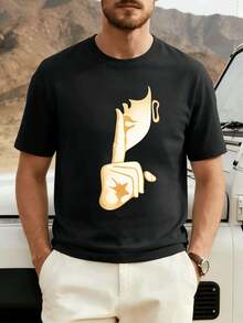 Black T-shirt with silent hand gesture high quality spring fabric comfortable fit casual and breathable - Preto - Ver 2