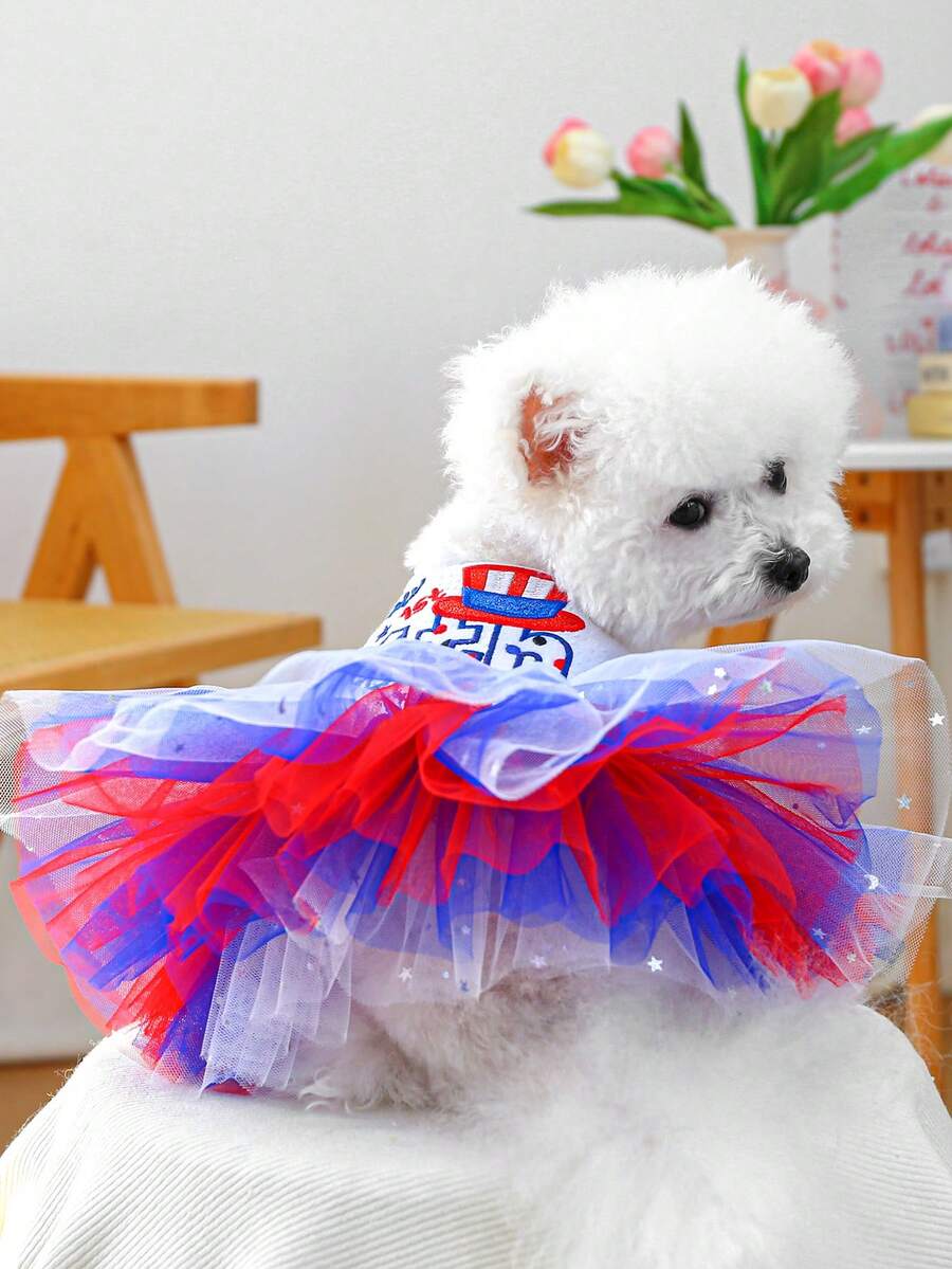 PETCIRCLE 1pc Pet Clothes, Dog/Cat Dress, Thin Tulle Skirt For Small Dogs, Spring/Summer New Arrival - American Tulle Skirt - Multicolor - View 1