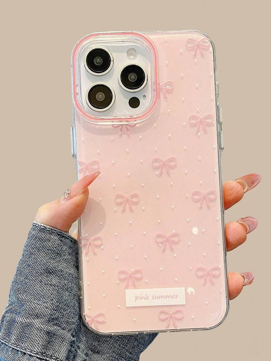 Funda de teléfono minimalista y linda con lazo rosa y lunares, compatible con iPhone 17 Pro Max, 17 Pro, 17 Air, 17, 16, 15, 14, 13, 12, 11 Pro Max Plus, cubierta protectora suave, regalo para niñas - corbata de moño - Ver 1