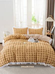 幸福2/3件套花卉蕾丝边套装，包含：1件被套+1/2件枕套（不含枕芯），隐形拉链，4个角系带，适用于卧室、宿舍、旅行酒店，四季皆宜。 - 彩色 - 查看 24