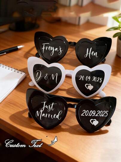 Personalized Name Fashion Bride Fashion Glasses, Unique Bridesmaid Gift, Bachelorette Party Gift, Customized Heart-Shaped Bridesmaid Fashion Glasses, Wedding Gift, Heart-Shaped Rimless Candy Color Fashion Interesting Heart-Shaped Glasses, Suitable For Women And Men Party Gifts, Fashion, High Quality, Modern