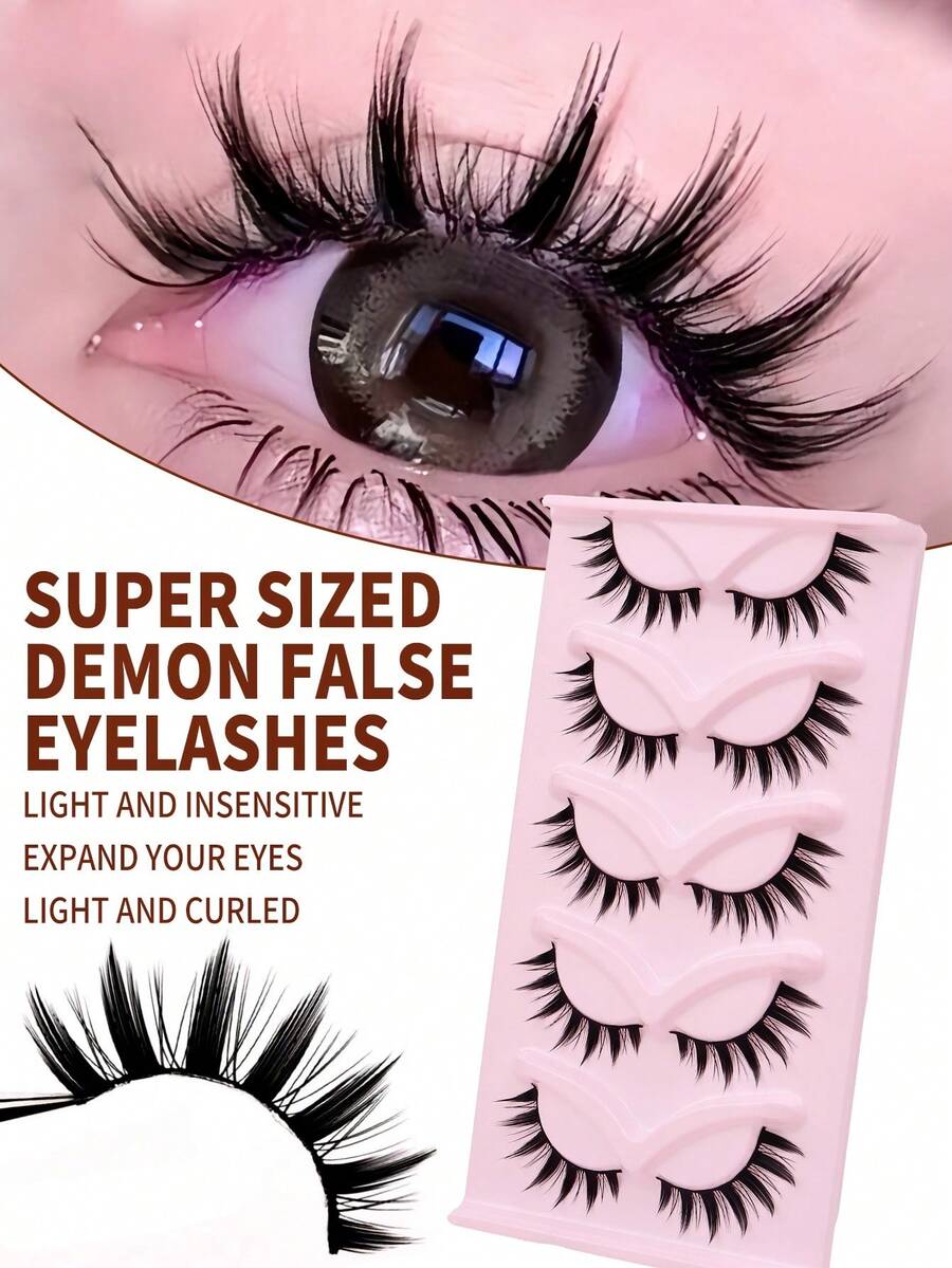 5对漫画风格透明A字尖头小恶魔假睫毛，自然卷翘，适合角色扮演，可用于延长漫画眼妆，长度10-15毫米 - 查看 1