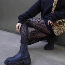 1pc Women's Black Leopard Print Mesh Stockings, Punk Style, Streetwear, Cool Girls' Leggings - 豹紋絲襪 - 查看 5