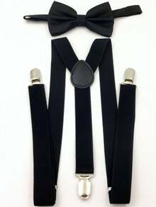 男士Y型弹力吊带和领结套装（不含卡片） - 藕粉色 - 查看 2