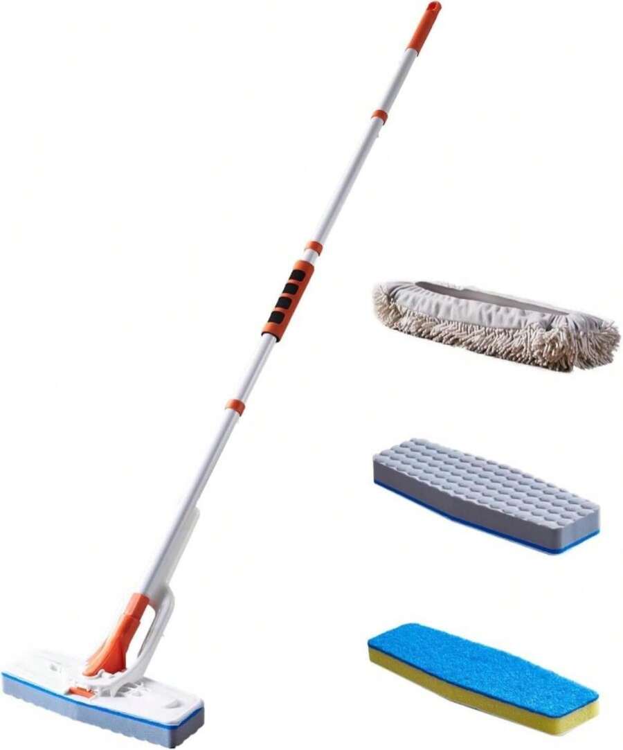 Magic Sponge Eraser Mop, 56" Adjustable Mop Handle With Flexible 10" Flat Head With Microfiber Pad And Magic Sponge Eraser Pads - MàuC - Xem 1