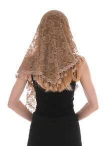 1件装女士经典蕾丝镂空玫瑰披肩，时尚流苏三角围巾新娘头饰，优雅女士蕾丝头巾 - 彩色 - 查看 1