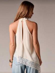 Maxi Dress, Dunes Fabric, One Size Fits Up To Size 42, With Sophisticated Lace Detail. - Màu be - Xem 2