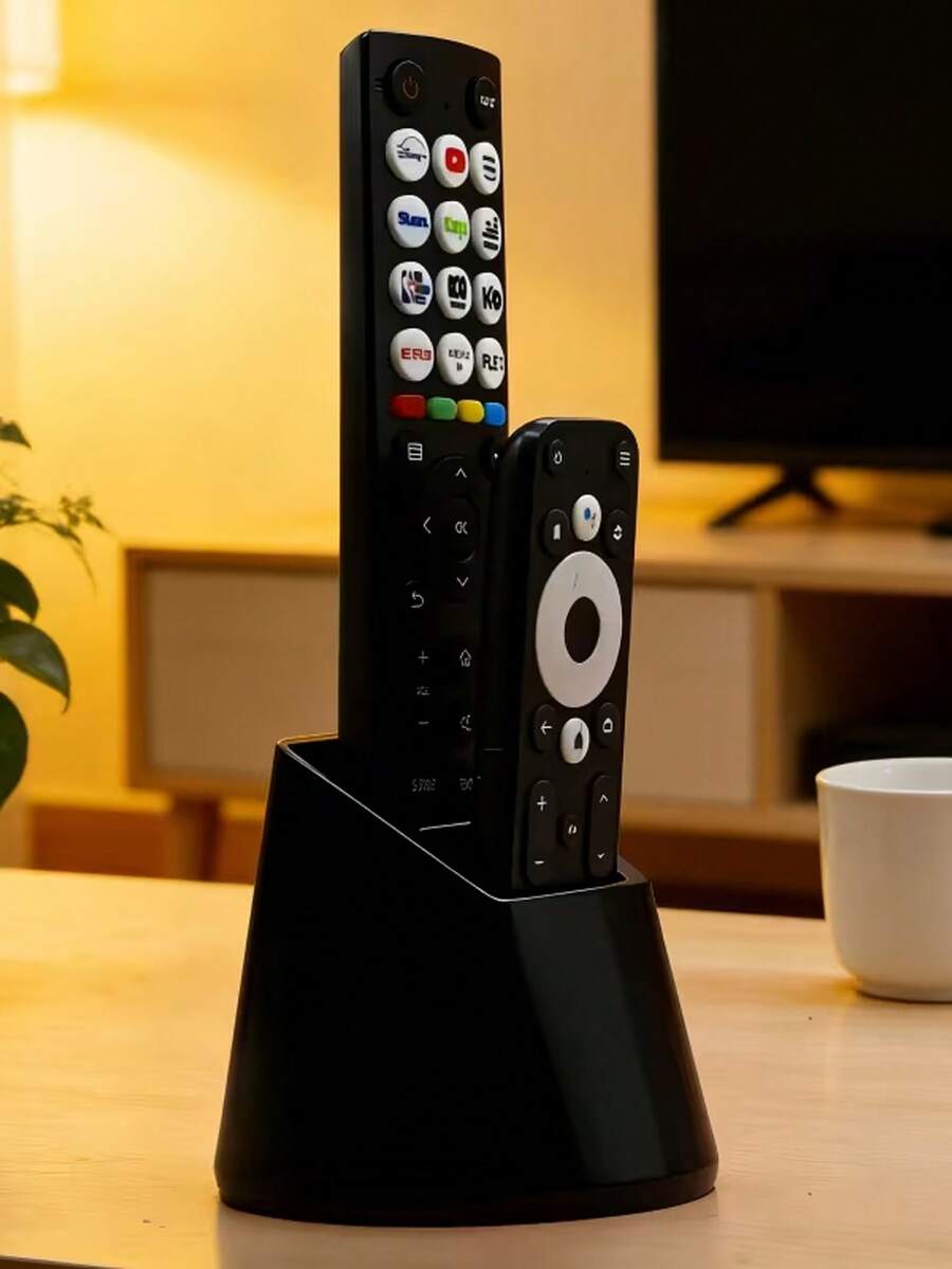 Dual Slot Remote Control Holder, Can Accommodate 2 Remotes, Minimalist Black And White Design, Suitable For TV, AC, Lighting Remotes And Office Supplies, Practical Desktop Organizer Stand