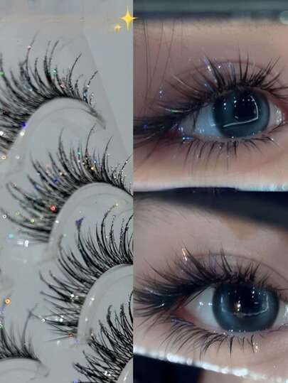 HMQ beauty 闪亮钻石假睫毛，适合日常自然妆容/派对/演唱会/漫画眼妆，甜美少女风，易于粘贴，日韩系列