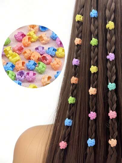 Ca. 100 Stück bunte Kunststoff Haarclips im Boho-Stil - geeignet zum Flechten, Hochstecken und Hochsteckfrisuren | Mädchen Sommer Haarschmuck, Regenbogen Perlen, langanhaltend Haarclips, Zufällige Farbe