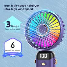新款手持式彩色渐变风扇，带手机支架和挂绳，小巧便携，可作桌面风扇使用，USB充电，内置1200mAh电池，LED数字显示屏，6档风速，90°可折叠，强劲凉爽的气流，静音设计，适合夏季户外旅行、室内办公室、家庭和车内使用，便携式可折叠降温风扇，母亲节、父亲节、毕业典礼、生日、夏威夷主题派对的理想礼物 - 彩色 - 查看 7