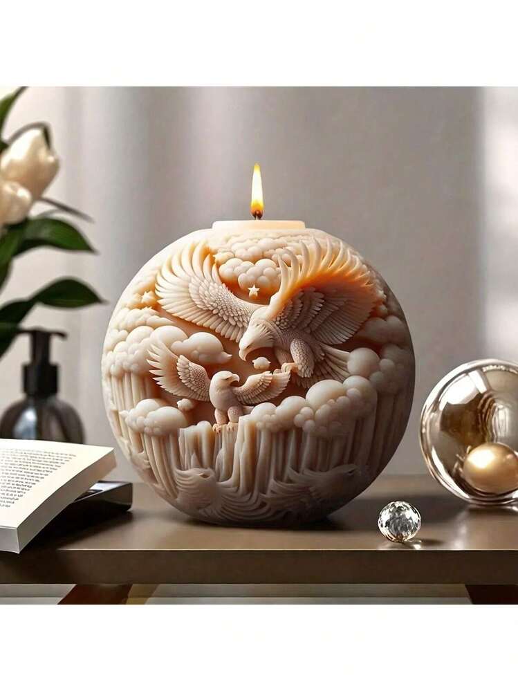 Eagle Sphere Mold - Center Column Design - Reusable Silicone Handmade Mold For DIY Candles, Soaps, Resins, Clays - Feather Texture, Heat Resistant And Easy To Clean - Perfect Gift For Nature Lovers And Crafters, Intricate Details, Home Decor, Resin Artists - Eagle - View 3