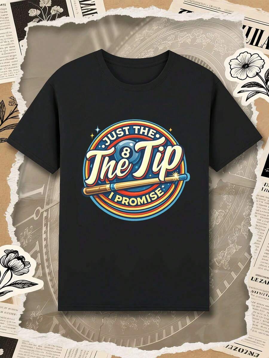 Just The Tip Pool Cue Promise T-Shirt In Soft Cotton With A Relaxed Fit And A Casual Graphic Design. - Black - View 1