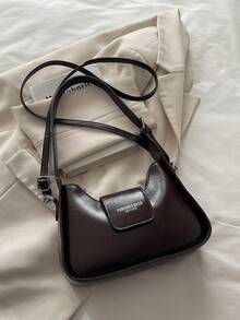 1个绗缝拉链PU纯色法棍包，新款简约手提包，时尚肩带装饰别致腋下包，多功能休闲通勤单肩包，新月形，适合约会、购物、办公、工作、旅行、送礼，非常适合日常使用。 - 咖啡 - 查看 10