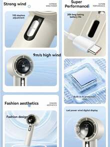 1个男女通用纯色USB充电迷你手持风扇，100档风速，大风量，持久耐用，带液晶显示屏，适合作为礼物，也适合户外、海滩、旅行、运动、居家、办公、日常使用。 - 多色 - 查看 12
