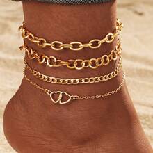 VKME 4 件金属材质链条，双心形锁链，脚链套装，适合夏季休闲佩戴。 - XH92821647 - 查看 12