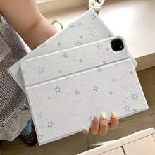 极简主义泼墨蓝色星星书本造型可爱平板电脑保护套，兼容苹果第11代、Pro 2025新款、第10代、Air 7/6、11英寸，男女皆宜，时尚美观 - 白色 - 查看 4