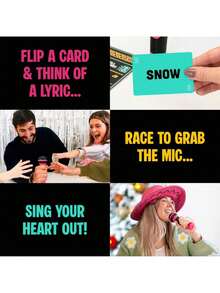 Lucky Egg Official GrabTheMic – Family Karaoke Board Game W/Foam Mic, 8+ Ages, 2-10 Players - Games For Bad Singers W/ 240 Lyrics (120 Cards) (First Edition) - Black - View 7