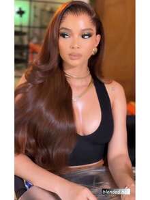 180 Density Wavy Texture Human Hair Full Lace Front Wig, Includes Baby Hair, 13x4 High Definition Transparent Lace Water Wave Human Hair Wig, Dense & Thick Brazilian Lace Glueless Human Hair Wig, 26 Inch Brown For Women - Brown - View 5