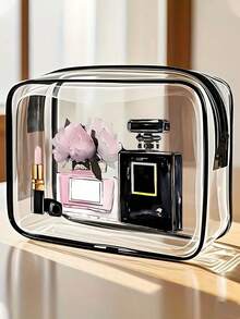 10件套女士大容量拉链化妆旅行收纳包 - 高品质化妆包和洗漱包，轻便PVC材质，易清洁拉链设计，适合健身、度假、通勤，时尚简约设计，美容必备 - 無色 - 查看 3