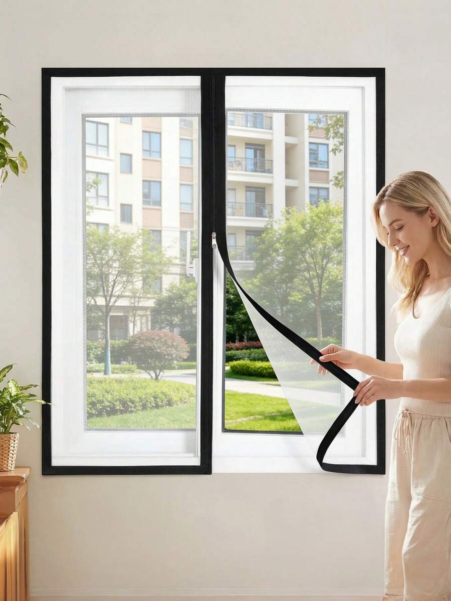 White Window Screen Kit, Self-Adhesive Hook & Loop Installation, Breathable Mesh For Mosquito & Bug Protection - White Zipper Screen - View 1