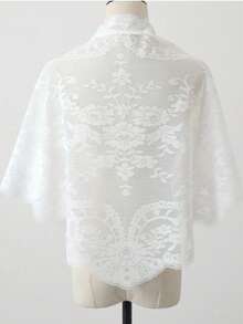 1件装女士蕾丝提花三角披肩，时尚轻盈透气面纱，优雅百搭新娘婚礼披肩围巾 - 彩色 - 查看 5
