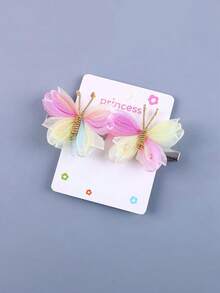 2pcs European And American Style Butterfly Hair Clips, Dopamine Mesh Color, Paired With Distressed Hair Clips, Retro Bangs, Handmade Hair Clips, Girls Hair Accessories, Spring Hair Decor - Multicolor - View 6