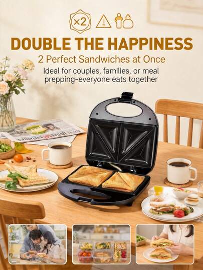  SOKANY 115 Sandwich Maker, Household Breakfast Machine, Bread Toaster Combo, Non-Stick Coating Baking Plate, Heat-Resistant Wooden Body, Constant Temperature Control, Indicator Light, Overheat Protection, 750W Power, Fast Heat Conduction, Quick Sandwich Making, Non-Stick Coating, Easy Cleaning, Compact Design, Easy Storage