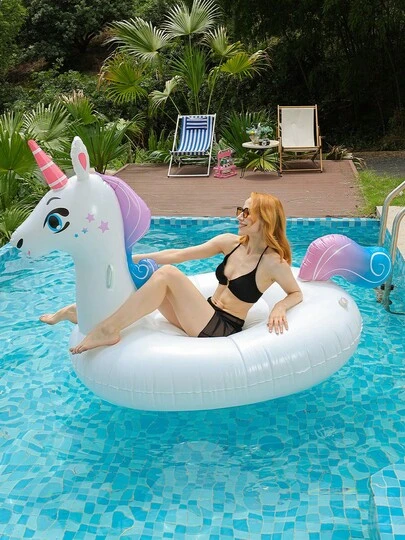 Flotador inflable con forma de unicornio, hamaca de agua para adultos, aro de natación con diseño de unicornio de dibujos animados