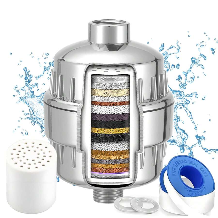 20 Stage Shower Filter, Hard Water Shower Filters For Chlorine Heavy Metal And Other Sediments Removal, Dramatically Improves The Condition Of Your Skin And Hair - G1/2 inch - Xem 1