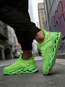 Men's Athletic Neon Green Shoes With Hollow EVA Sole Lightweight Sport Sneakers For Running Fitness And Urban Street Style - 綠色 - 查看 4