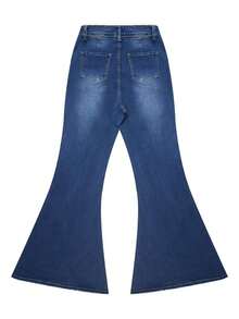 High Waist Elastic Black Flare Jeans, Y2K Style Washed Flare Pants, Elegant Retro Sexy Flare Pants, Summer 2026 - 深色洗 - 查看 12