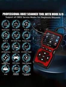 OBD2诊断扫描工具，发动机故障码读取器，带重置功能，支持模式6、模式8和I/M就绪测试，自动检查发动机故障灯，兼容1996年及之后生产的所有OBDII车辆。 - 彩色 - 查看 7