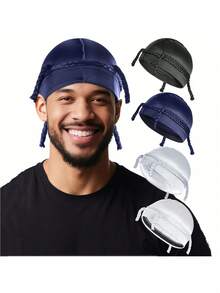 360°波浪帽，透气压缩帽，男士弹性睡眠护发帽（1个），适合编发造型 - 多色 - 查看 2